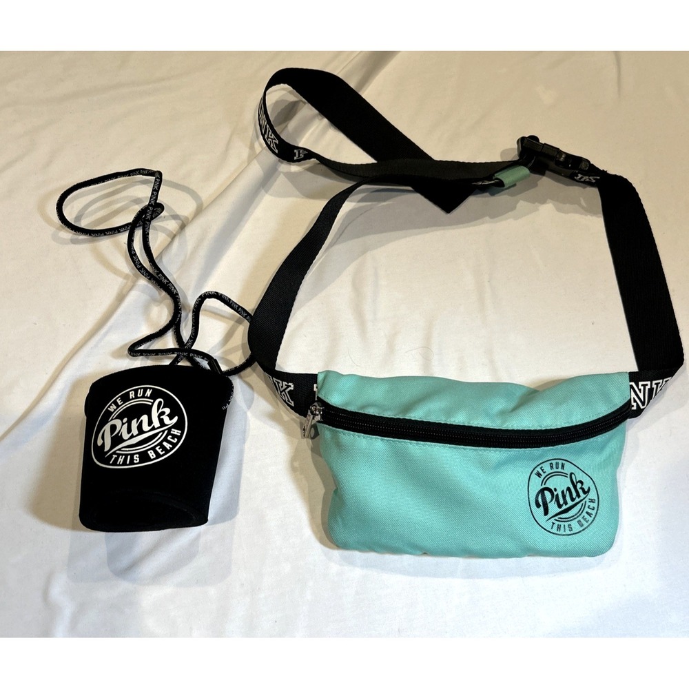 Victorias Secret PINK TealWe Run This Beach Fanny Pack Waist Bag Purse &‎ Koozie